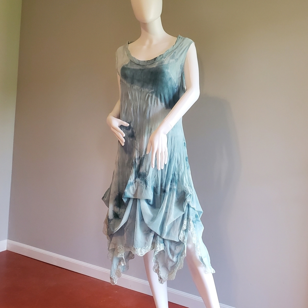 Asymmetrical Sleeveless Layered Dress in Teal Blue